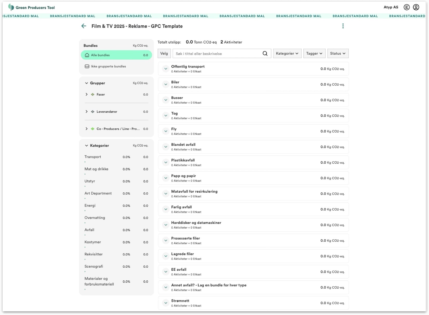 Green Producers Tool skjermdump